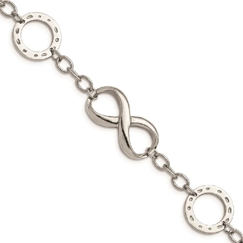 Stainless Steel Polished Infinity Symbol and Anchor 7in. Bracelet