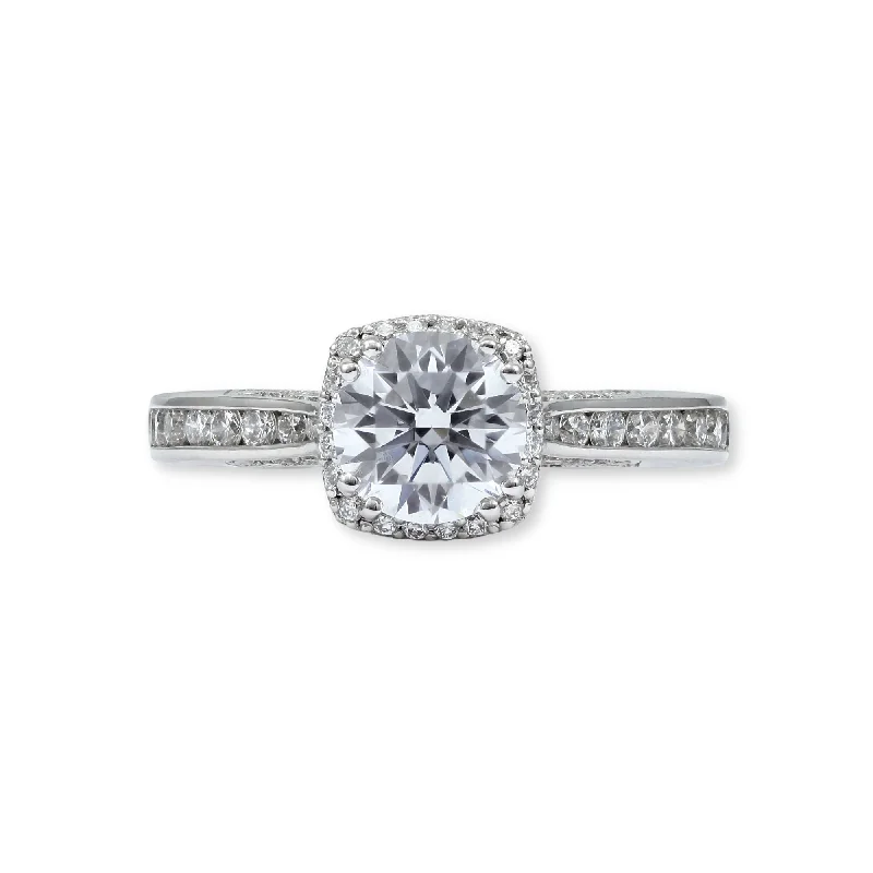 18K White Gold Tacori Dantela Semi-Mount Engagement Ring With Tapered Channel Set Shoulder (Setting Only)