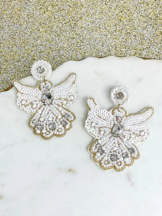 Beaded Angel Dangle Earrings