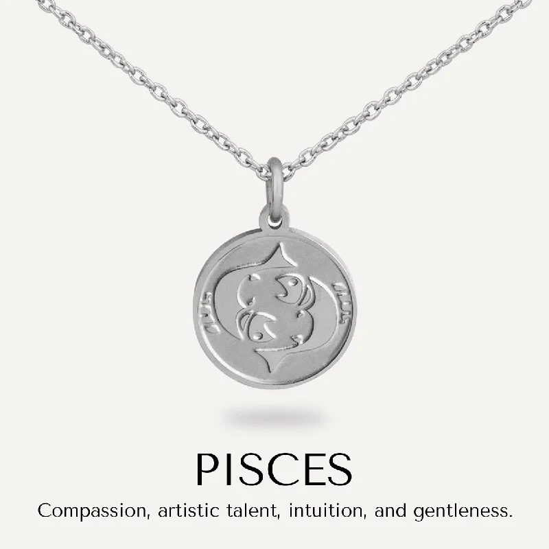 Pisces Zodiac Necklace In Silver-Tone (Feb 19 – March 20)