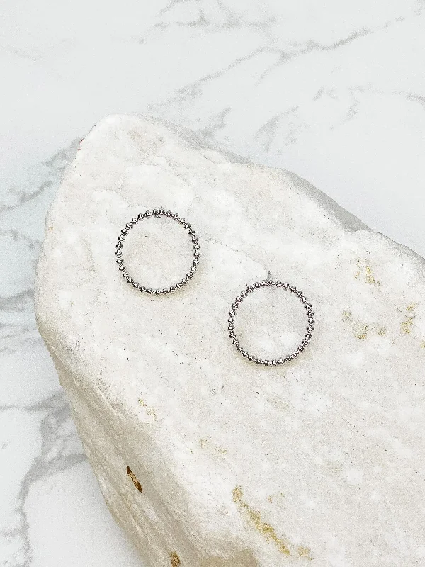 Metal Circle Post Earrings - Silver