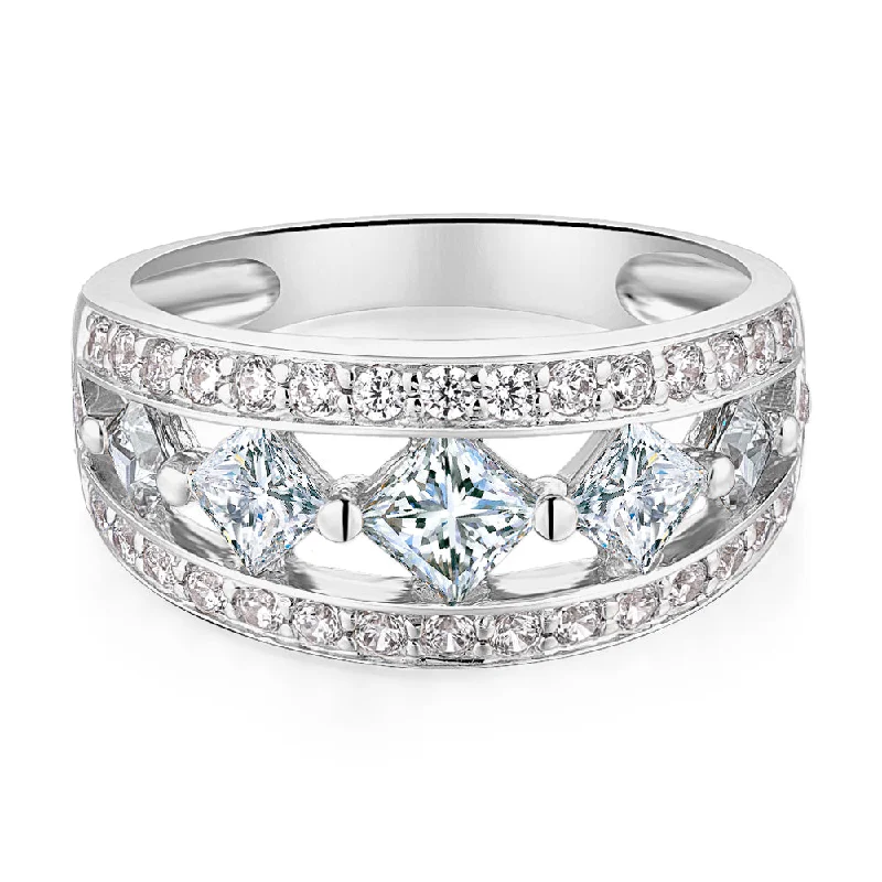 Princess Cut and Round Brilliant Dress ring with 1.71 carats* of diamond simulants in 10 carat white gold