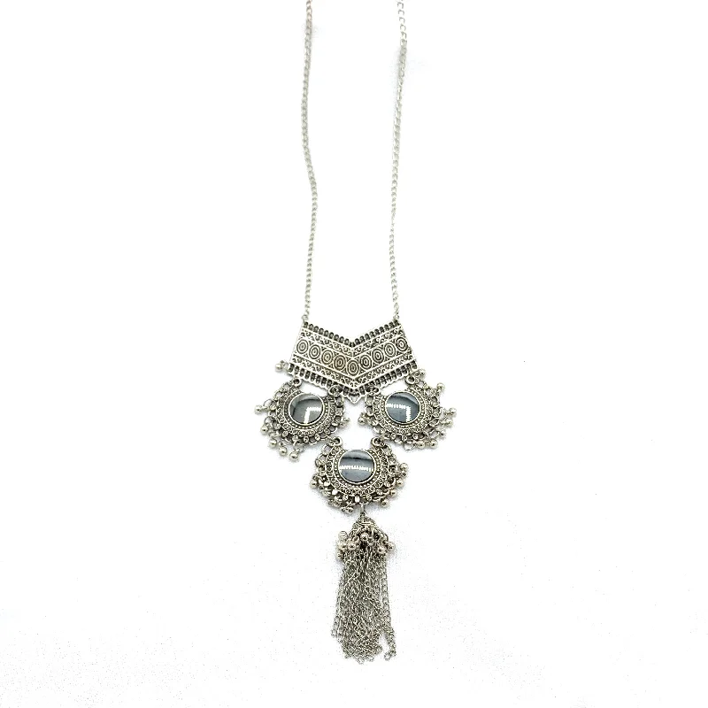 Striking Chic long Afghani style Necklace with mirrors in Tribal Style