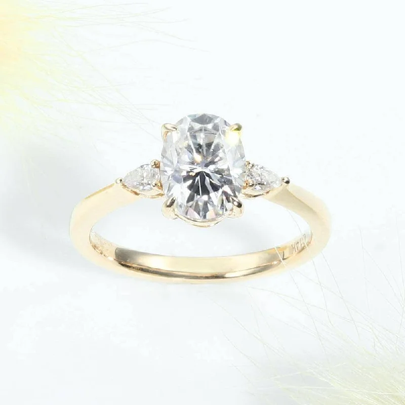 14K Yellow Gold 1ct 5*7mm Oval Cut Diamond Three Stone Engagement Ring