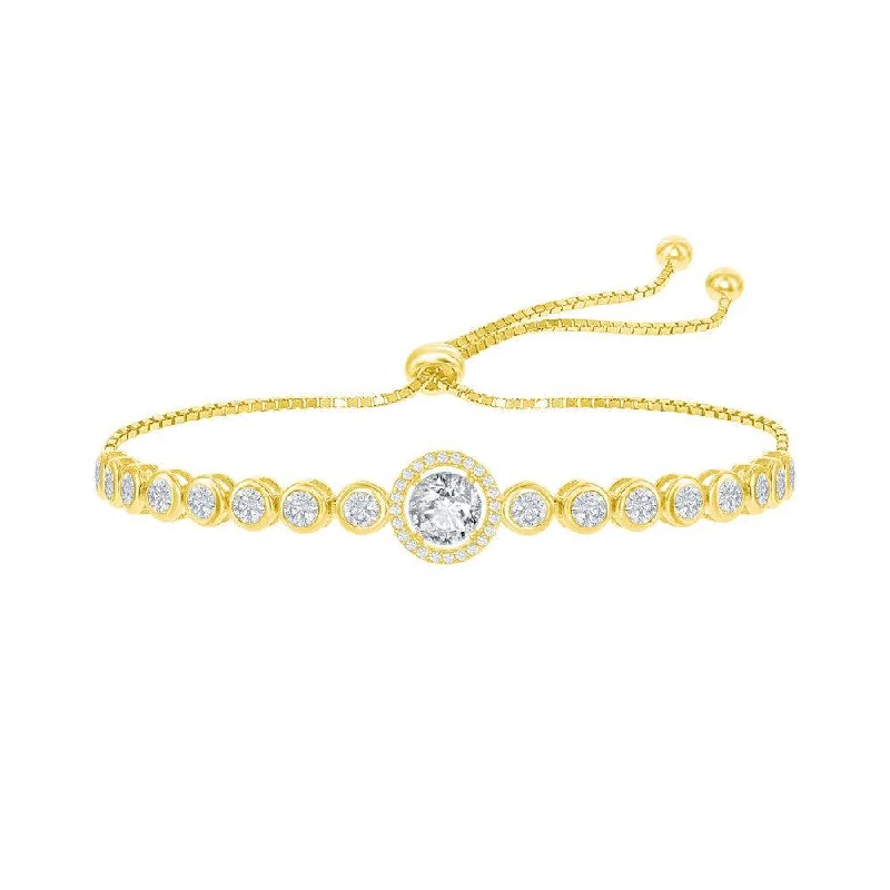 Sterling Silver GP Round CZ Halo Bezel-Set CZ Bracelet