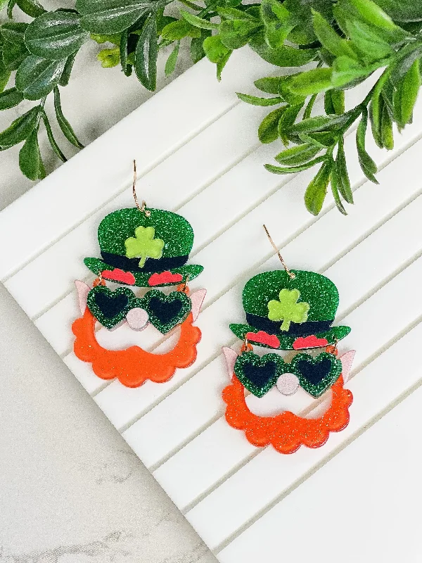 Glittery Leprechaun Acrylic Dangle Earrings