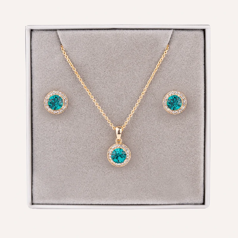 December Zircon-Colour Birthstone Necklace & Earring Set In Gold-Tone