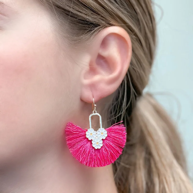 Daisy Tassel Fringe Dangle Earrings