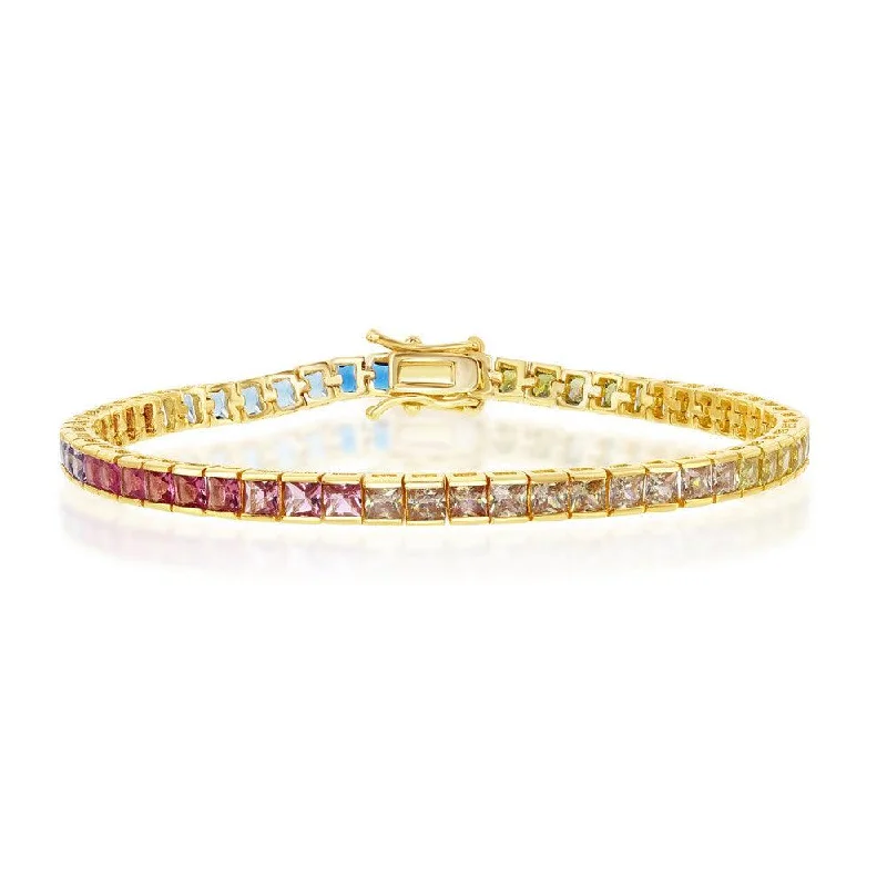 Sterling Silver Gold Plated Rainbow CZ Channel-Set Bracelet