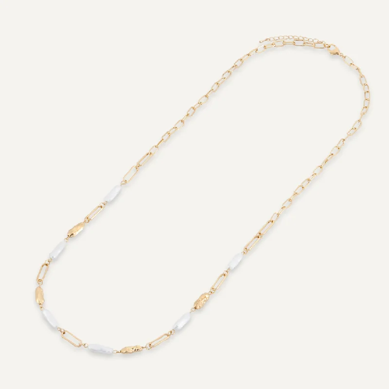 Long Classic Faux Pearls Lobster Clasp Necklace In Gold-Tone