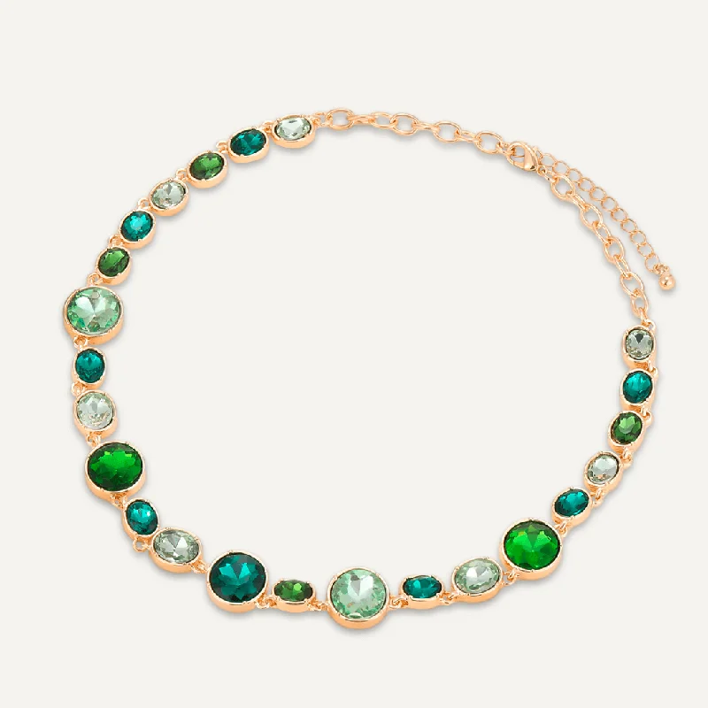 Mixed-Cut Green Jewel Necklace In Gold-Tone