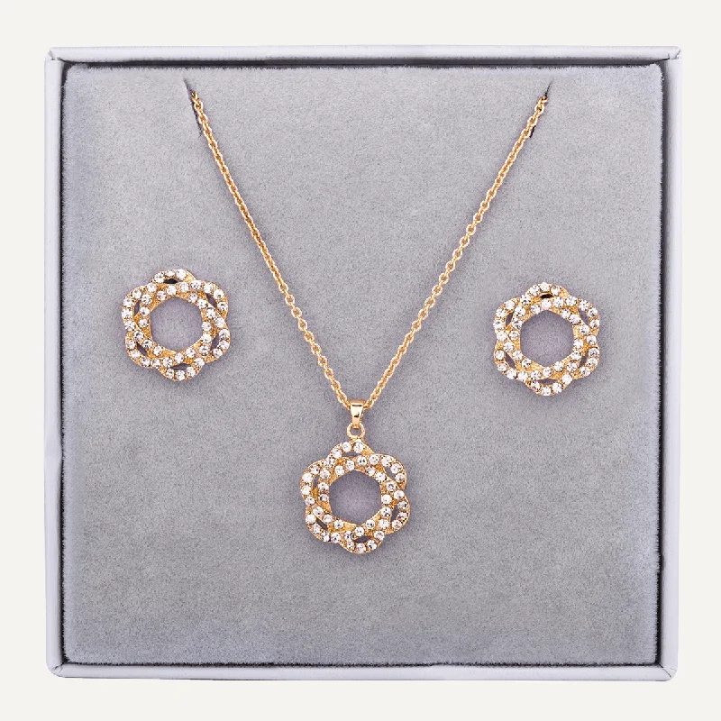 Entwined Crystal Necklace & Earring Box Set In Gold-Tone