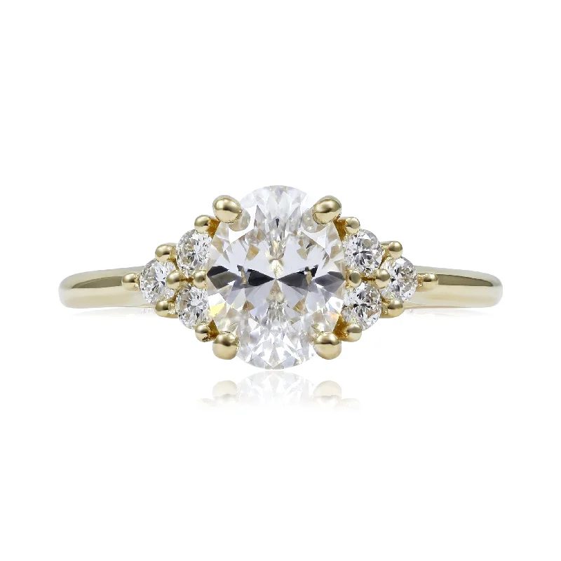 CLASSIC 18K YELLOW GOLD 3-CLUSTER DIAMOND ACCENT ENGAGEMENT RING MOUNTING 0.21CTW (SETTING ONLY)