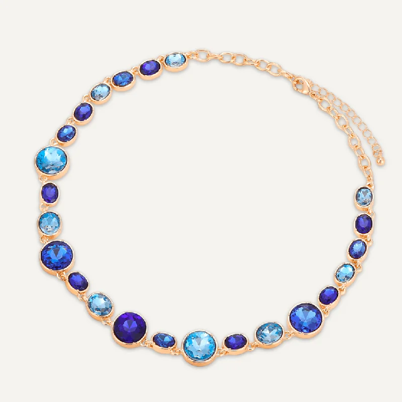 Mixed-Cut Blue Jewel Necklace In Gold-Tone