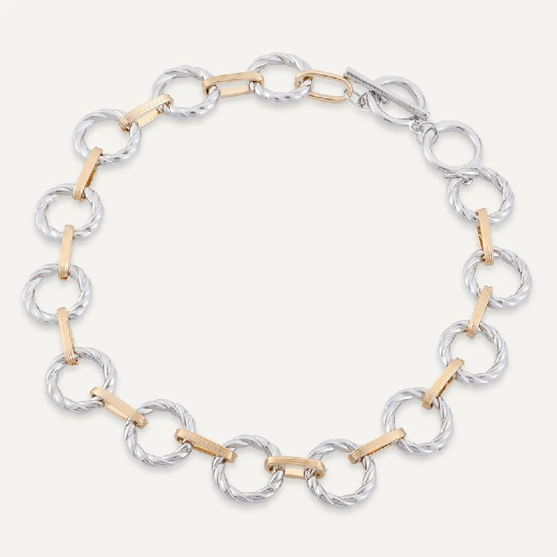 Contemporary Chain-Link T-Bar Necklace In Gold & Silver-Tone