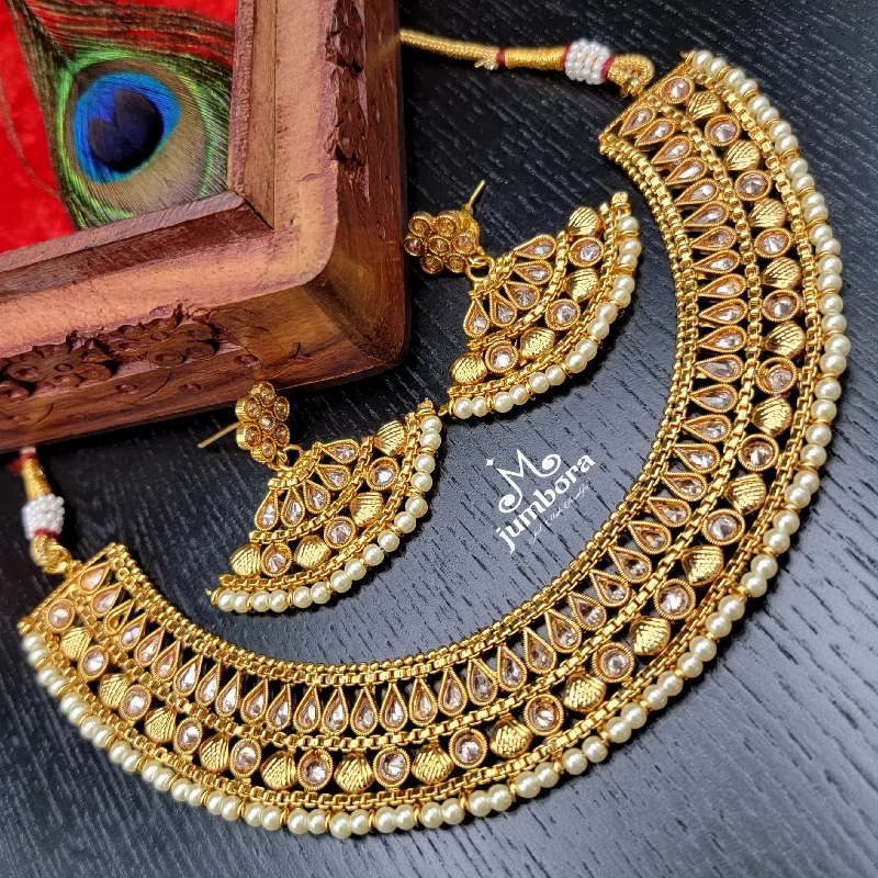 LCD Champagne AD stone Polki Necklace with Chaandbali Earring