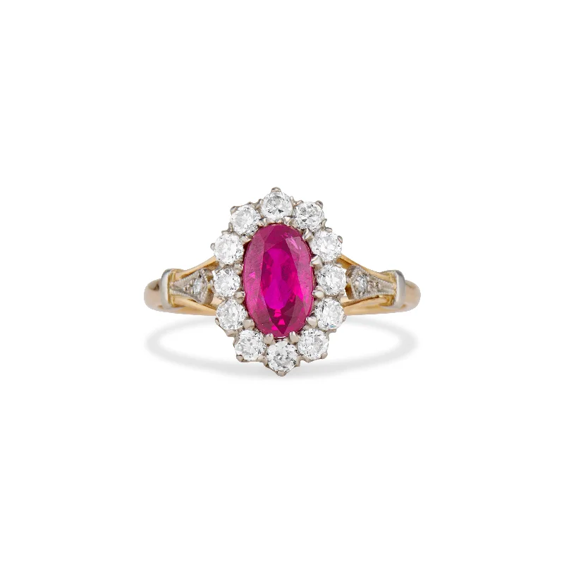 Elongated Ruby Diamond Cluster Ring