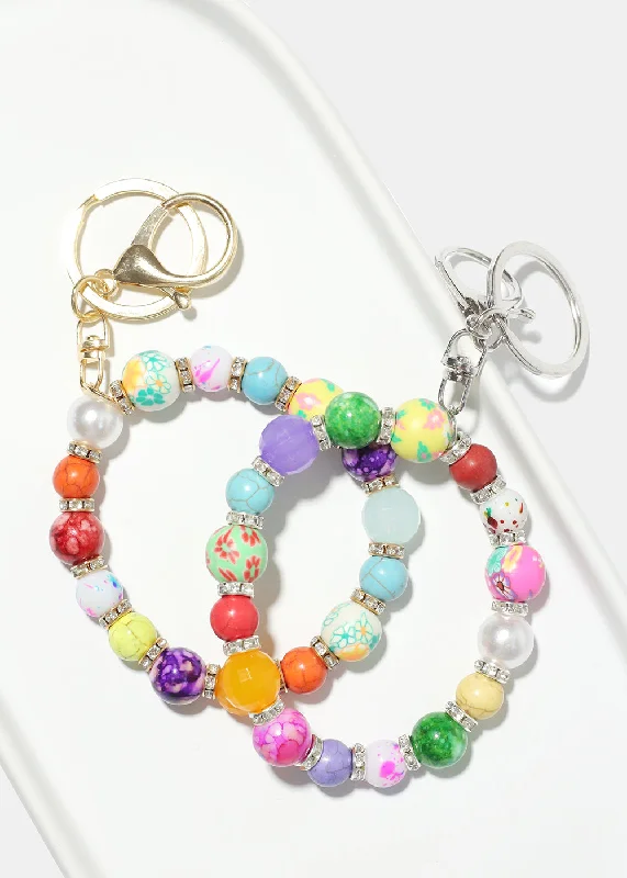 Floral Bead Keychain Bracelet