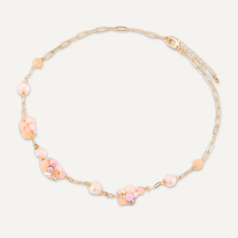 Pink Crystal Cluster Short Necklace In Gold-Tone