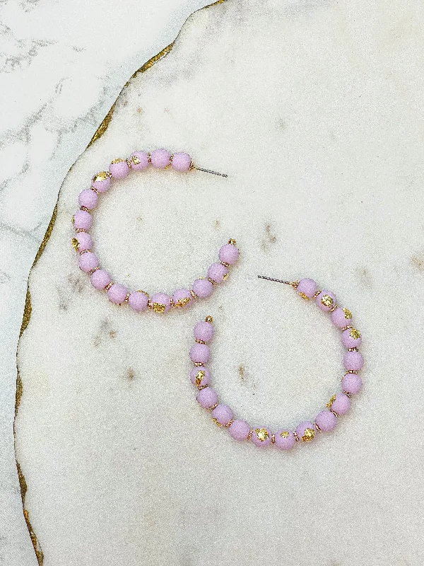 Gold-Foiled Beaded Hoop Earrings - Lavender