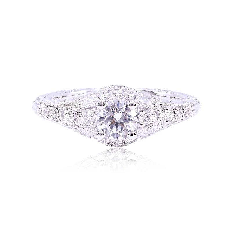 GABRIEL & CO. 14K WHITE GOLD VICTORIAN COLLECTION DIAMOND ENGAGEMENT RING - SETTING ONLY