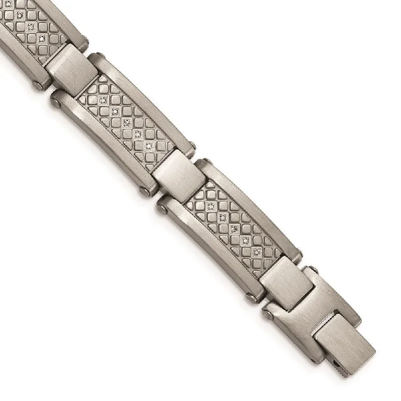 Stainless Steel Matte/Antiqued 1/10ct.tw Diamond Bracelet