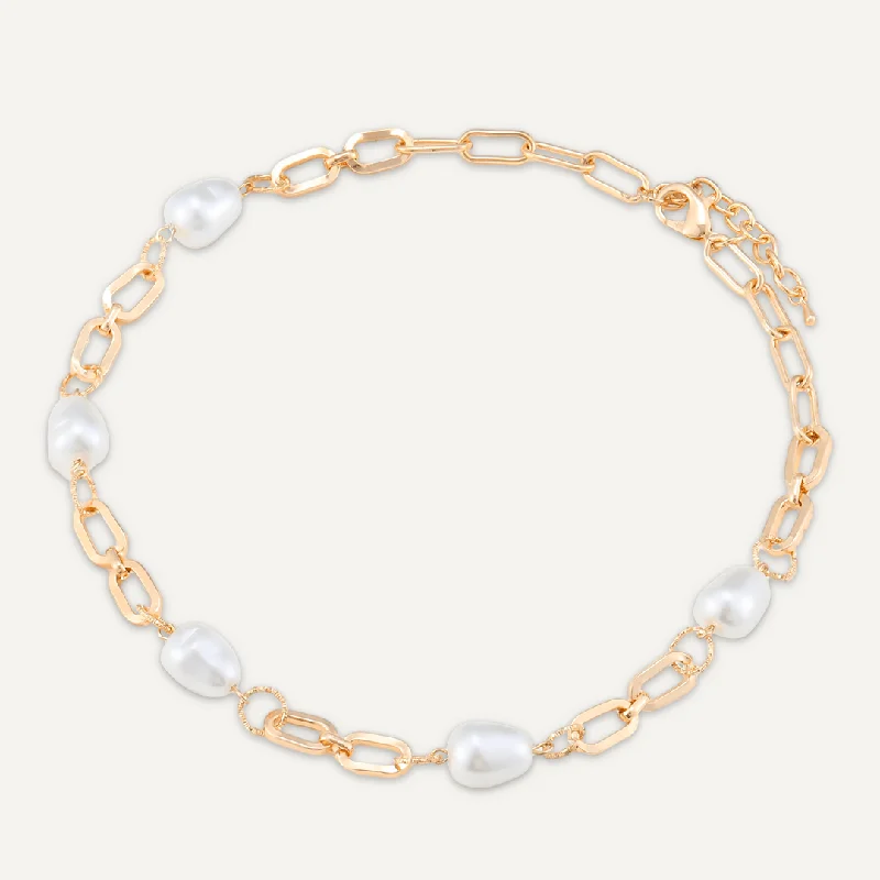 Faux Pearl Chain-Link Short Necklace In Gold-Tone