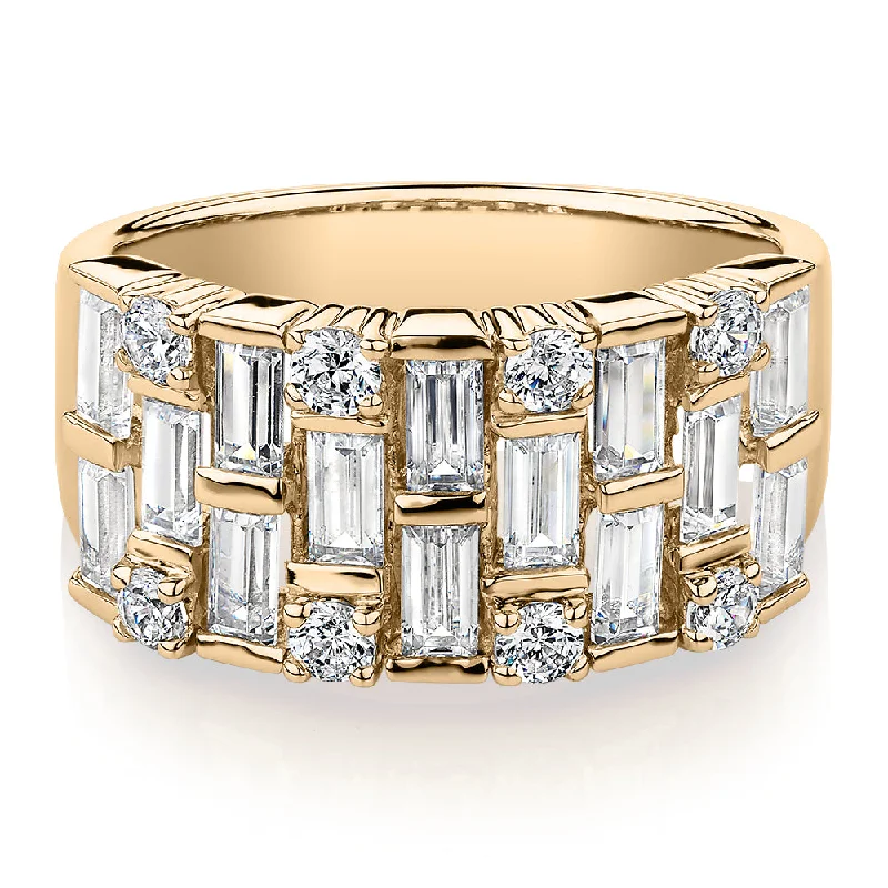 Dress ring with 2.44 carats* of diamond simulants in 10 carat yellow gold