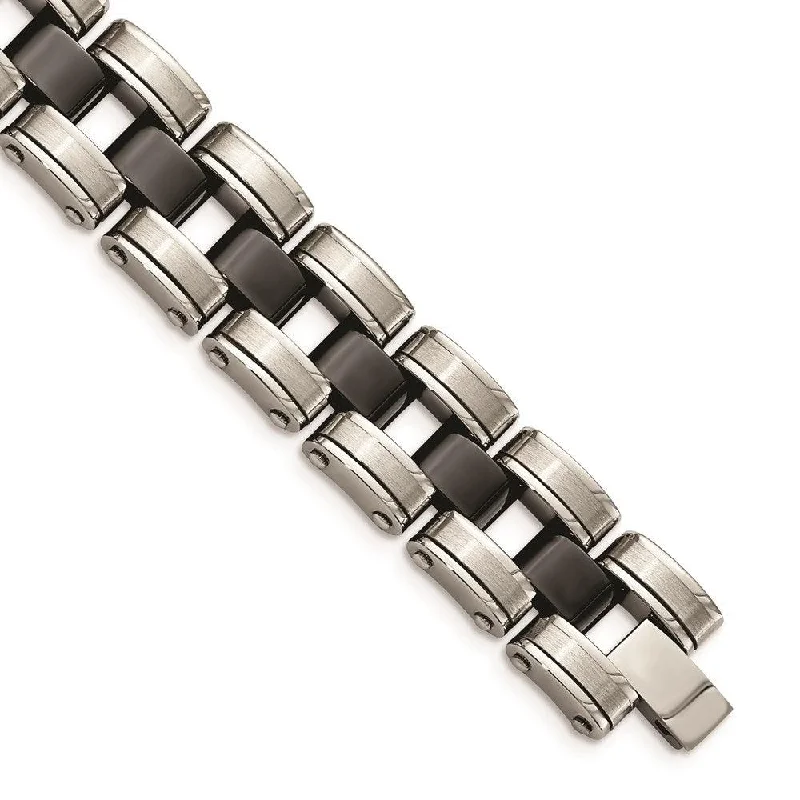 Stainless Steel Brushed & Polished w/Black Ceramic Link Bracelet