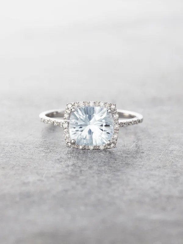 Aquamarine & Diamond Halo Ring