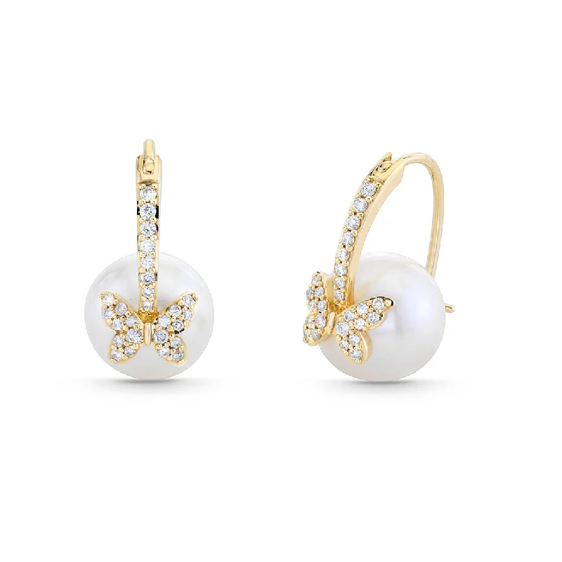 Gold & Diamond Butterfly Pearl Earrings