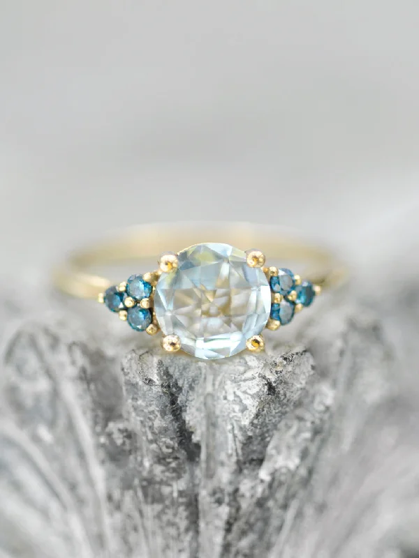 14K Caroline Blue Topaz + Blue Diamond Ring