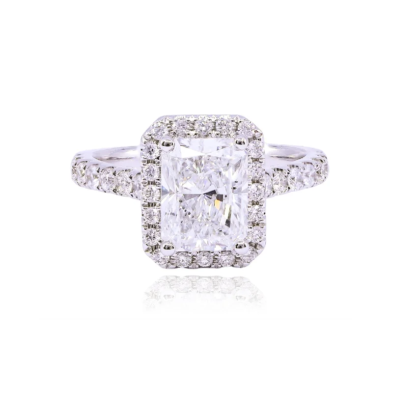 18K WHITE GOLD 2.51CT CUSHION CUT DIAMOND HALO ENGAGEMENT RING