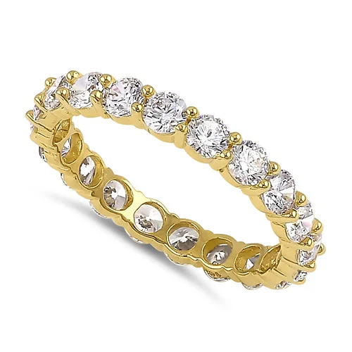 Solid 14K Yellow Gold 3.0mm CZ Band Ring