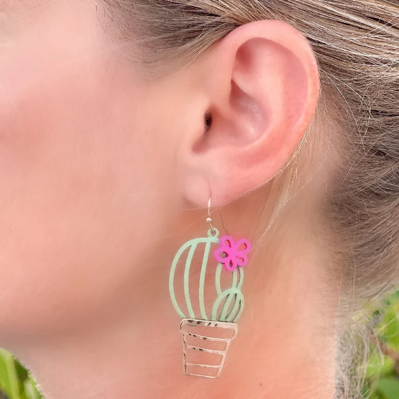 Flower Cactus Metal Dangle Earrings