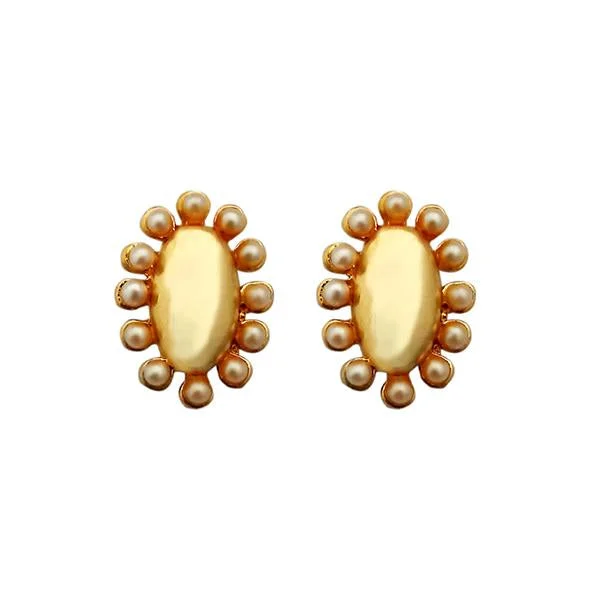 Kriaa Pearl Stud Gold Plated Earrings - 1310062