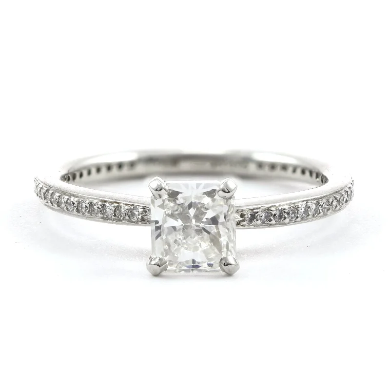 Platinum 0.90CT Princess-Cut Diamond Engagement Ring With Round Brilliant Diamond Accents