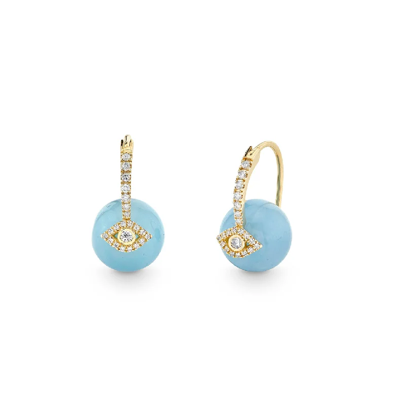 Gold & Diamond Eye Aquamarine Earrings