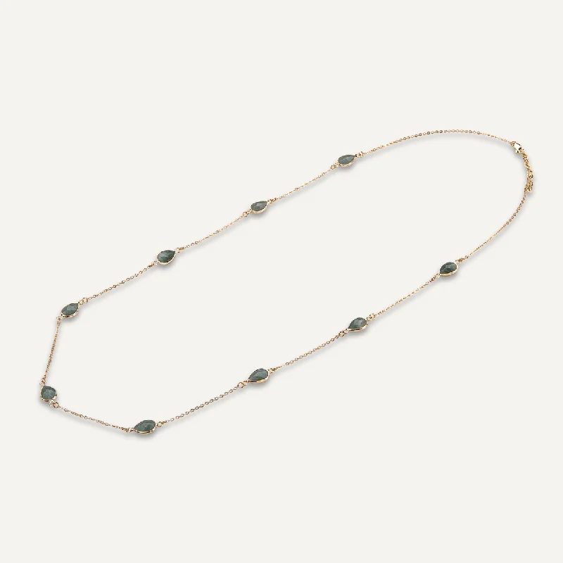 Long Chrysoprase Multi Crystal Necklace In Gold-Tone