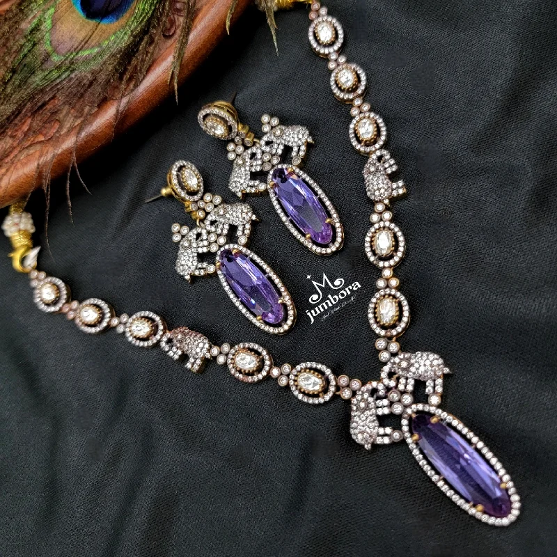 Purple & White AD Zircon Victorian Necklace