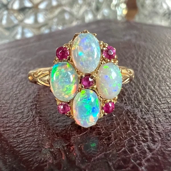 Antique Opal & Ruby Cluster Ring