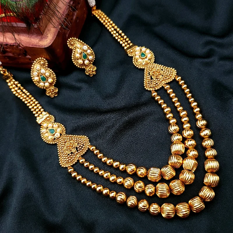 Triple Row Antique Gold Ball Mango Necklace set