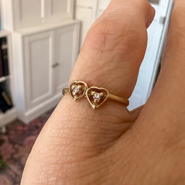 Vintage Double Heart Diamond Ring