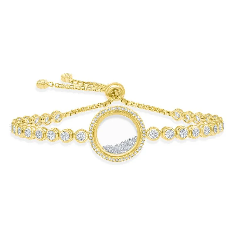 Sterling Silver GP Floating White CZ in a Disc Bezel-Set Bracelet