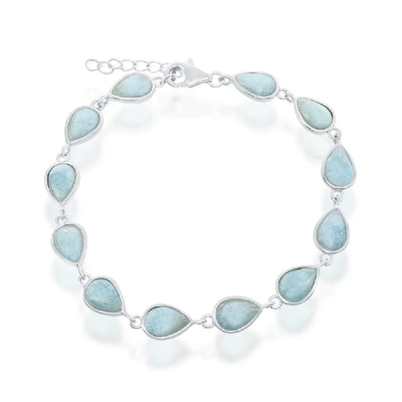 Sterling Silver Pear-Shaped Larimar Linked Bracelet