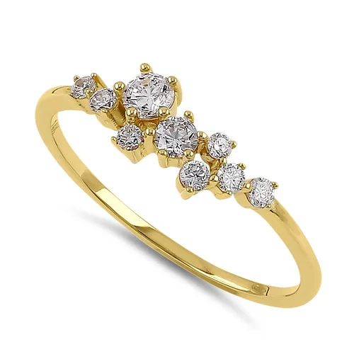 Solid 14K Yellow Gold Round CZ Cluster Ring