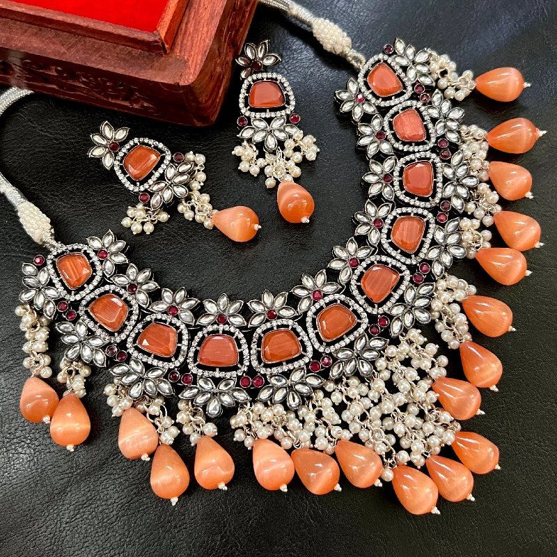 Victorian Kundan Monalisa Orange AD Zircon Bridal Necklace