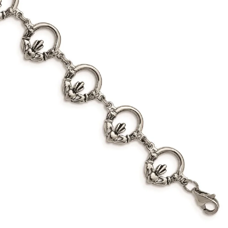 Stainless Steel Polished Claddagh Bracelet