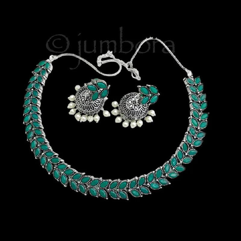 Green Oxidized German Silver Necklace with Jhumka