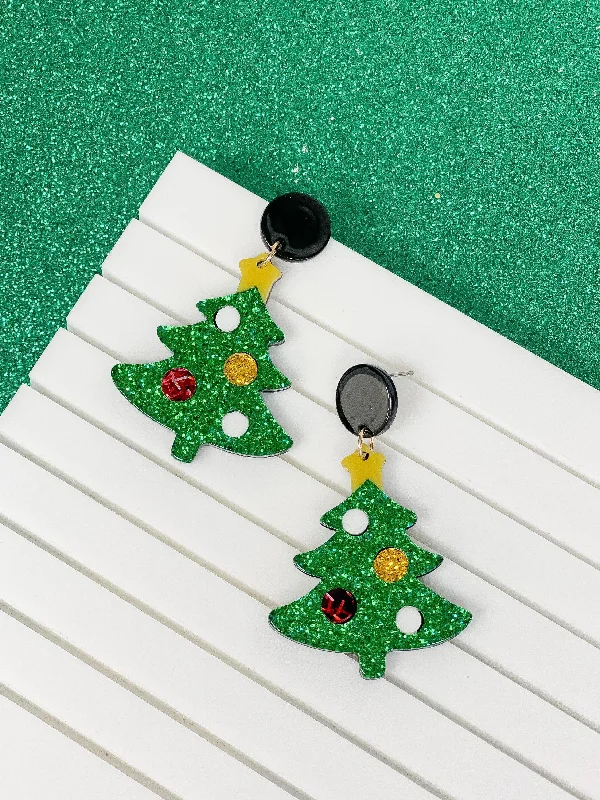 Green Glitter Decorated Christmas Tree Dangles